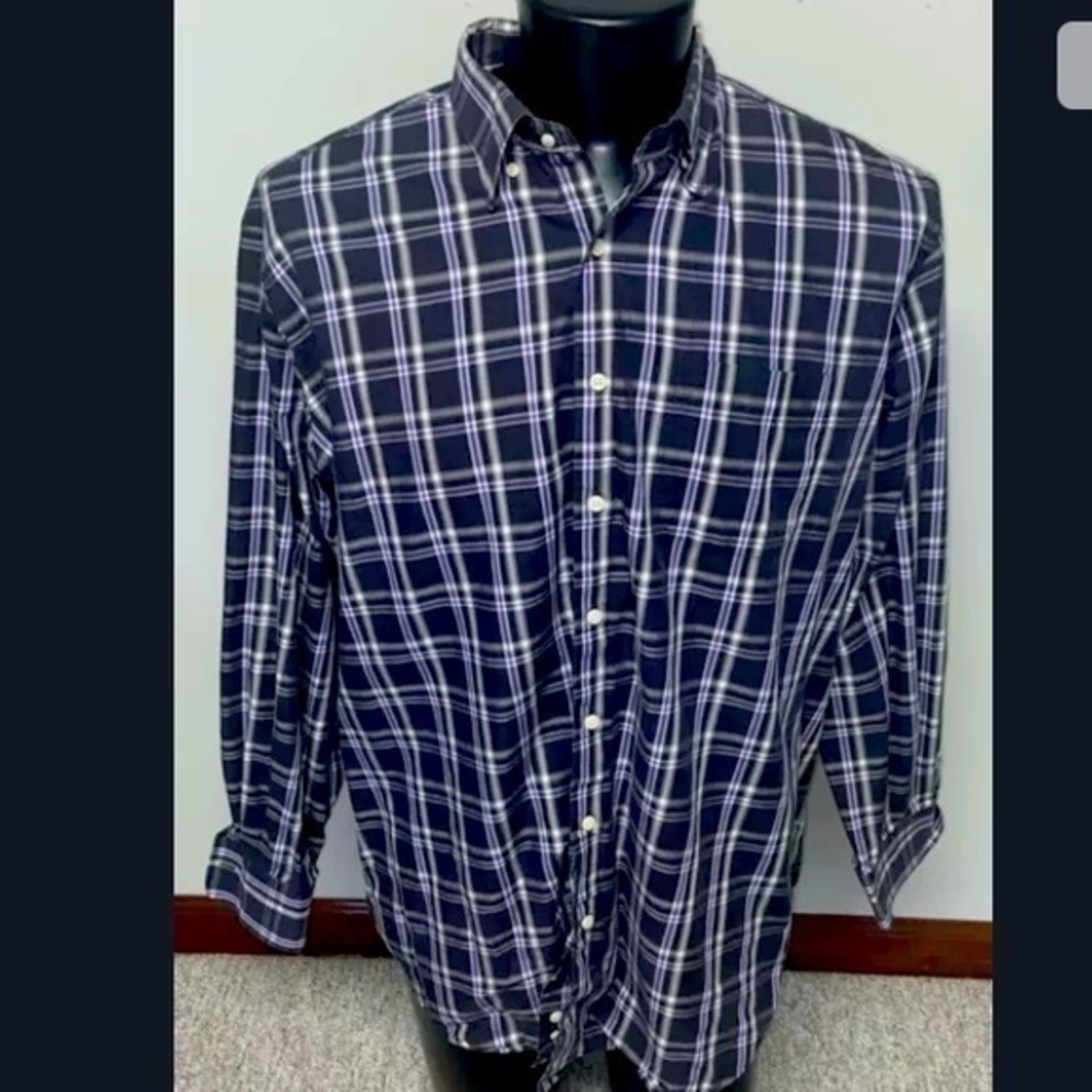 Peter Millar XX-Large Stripe/Plaid Button Front Long Sleeve Shirt Charcoal Gray